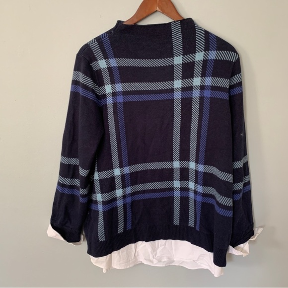 Isaac Mizrahi // Blue Plaid Mock neck sweater with shirttail hem size medium wk2 - Picture 6 of 8